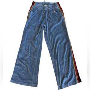 Women’s preppy Aviator Nation Bolt Stitch wide-leg velour sweatpants gray medium